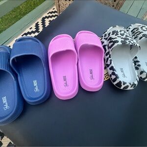 Women's Slide Sandals - Blue, Pink, and Black & White